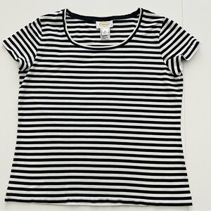 Talbots Classic Black & White Striped Short Sleeve Rounded Neck Tee Size Medium